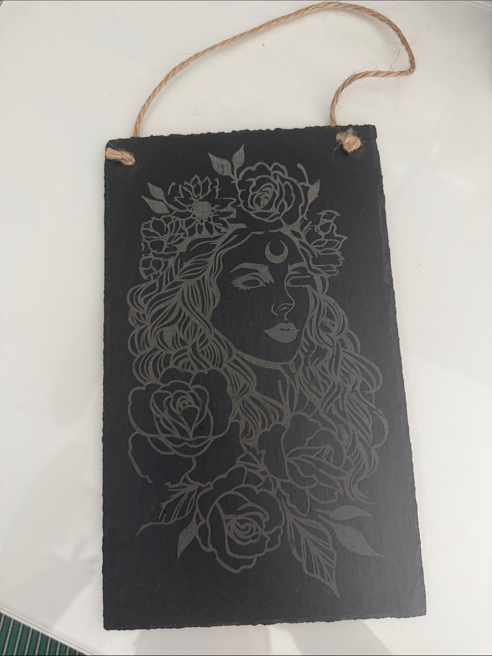 Black Floral Goddess Slate Wall Hanging - Aphrodite 10 in